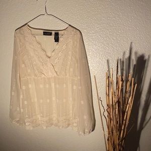 western||vintage||boho|| mesh, embroidered, plunge-neck, babydoll blouse